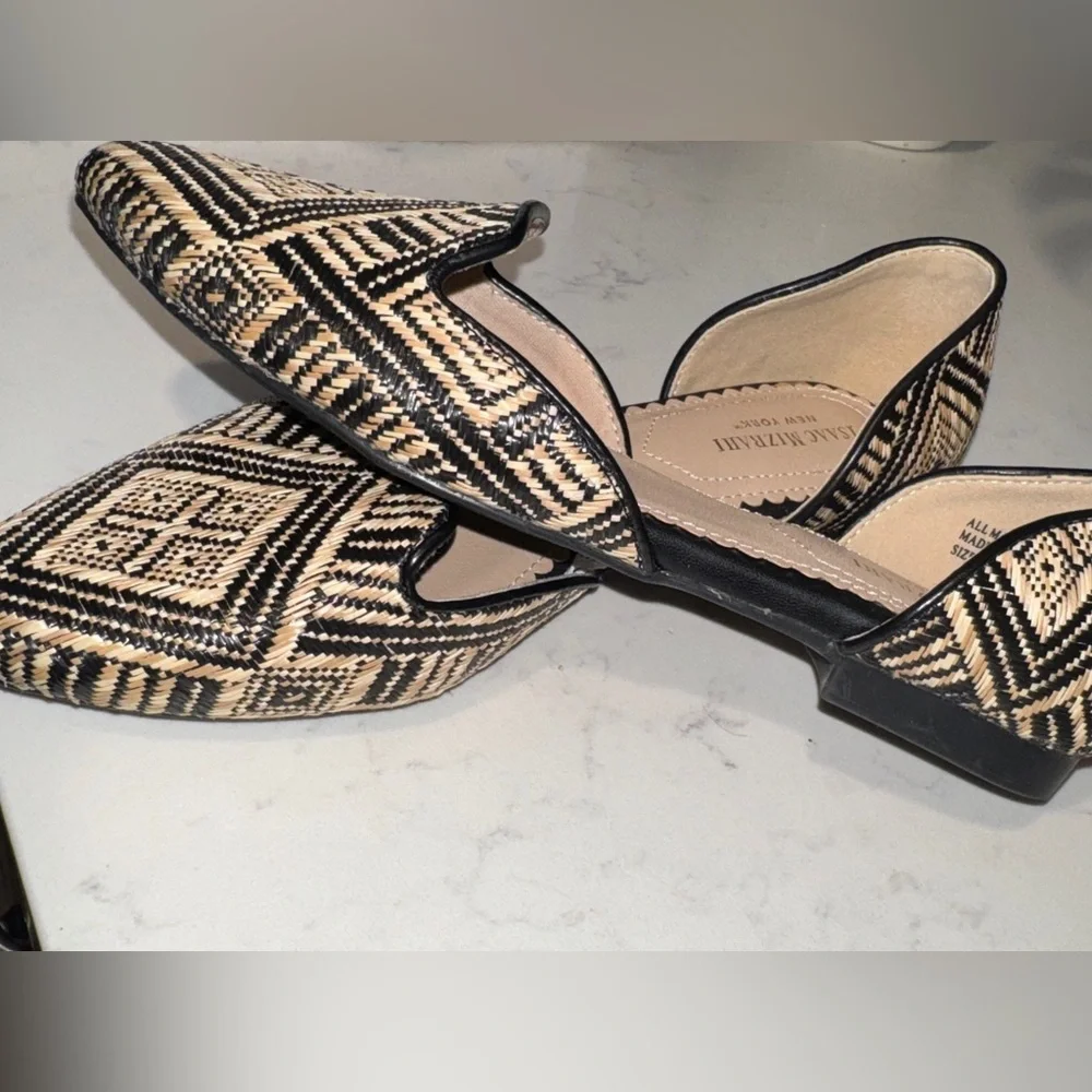Isaac Mizrahi New York Woven D’Orsay Flats Size 7.5 Neutral Black Tan - Picture 7 of 10